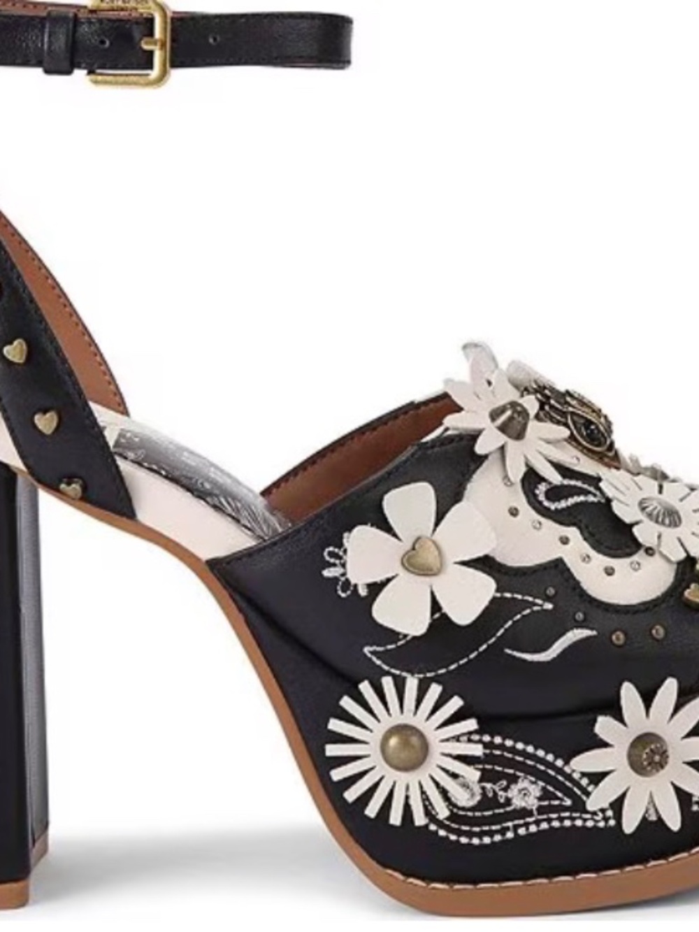 New Kurt Geiger Flower Western Studded Ornament Block Heel Platform Sandals - Picture 5 of 5